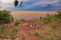 Hot air balloons over the Rio Parana, a border river between Paraguay and Argentina.