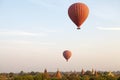 Hot air balloons over the ruins of Bagan, Myanmar Royalty Free Stock Photo