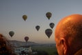 Hot air Balloons over Valley of the King in Luxor city in a morning sunrise, Upper Egypt Royalty Free Stock Photo