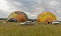Hot air balloons preparing to flight. Makariv, Ukraine.