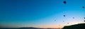 Hot air balloons at sunrise. Banner of hot air balloons on the sky in cappadocia Royalty Free Stock Photo