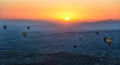 Hot air balloons at sunrise in cappadoccia