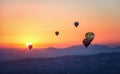 Hot air balloons at sunrise in cappadoccia