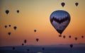 Hot air balloons at sunrise in cappadoccia