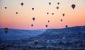 Hot air balloons at sunrise in cappadoccia