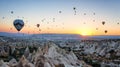 Hot air balloons at sunrise in cappadoccia