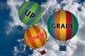 Hot air balloons with Upgrade or downgrade concept. Abstract background. 3d Illustration