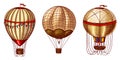 Hot Air Balloons. Vector retro flying airships with decorative elements. Template transport for Romantic logo. Hand Royalty Free Stock Photo