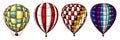 Hot Air Balloons. Vector retro flying airships with decorative elements. Template transport for Romantic logo. Hand Royalty Free Stock Photo