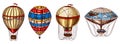 Hot Air Balloons. Vector retro flying airships with decorative elements. Template transport for Romantic logo. Hand Royalty Free Stock Photo