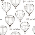 Hot air balloons vector seamless pattern, hand drawn aerostat Royalty Free Stock Photo