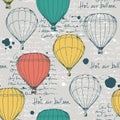 Hot air balloons vector seamless pattern, hand drawn aerostat Royalty Free Stock Photo