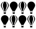 Hot air ballooon silhouette icon set. Ballooon vector illustration isolated on white. Transport symbol