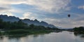 Hot air balooning at sunset. Vang Vieng. Laos