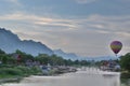 Hot air balooning at sunset. Vang Vieng. Laos