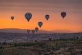 Hot air Bolloons over Cappadocia plaur in a morning sunrise, central Anatolia in Turkey Royalty Free Stock Photo