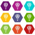 Hot air striped balloon icon set color hexahedron Royalty Free Stock Photo