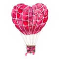 Hot airballoon heart shape, valentines day illustration Royalty Free Stock Photo