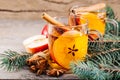 Hot apple cider with cinnamon, anise and orange