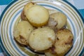 Hot baked potato slices with thin skinned potatoes on a plate. Royalty Free Stock Photo