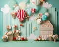 hot balloon cake smash backdrop is made to celebrate your little one\'s first birthday.