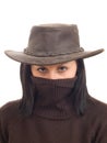 Hot bandit girl in hat and with hidden face