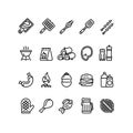 Hot barbecue and grill line icons. Bbq outdoor kitchen vector isolated symbols