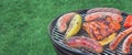 Hot BBQ Grill With Assorted Meat On The Garden Lawn Royalty Free Stock Photo