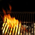 Hot BBQ Grill, Bright Flames and Burning Coals.