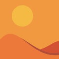 Hot big sun over yellow desert dunes, Illustration made of abstract organic shapes of different colors warm palette