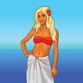 Hot Bikini girl on the beach. Vector illustration Royalty Free Stock Photo