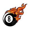 Hot Billiard Ball Number Eight fire logo silhouette. pool ball club Vector illustration