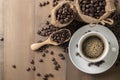 Hot black coffee on cup and roasted coffee beans Royalty Free Stock Photo