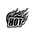 hot, black on a white background blazing inscription with a flame, tongues of fire, flash Royalty Free Stock Photo