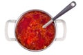 Hot borsch in a steel pan isolated Royalty Free Stock Photo