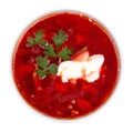 Hot borsch in a white bowl isolated on a white background Royalty Free Stock Photo