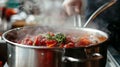 hot borscht in a plate. Selective focus. Royalty Free Stock Photo