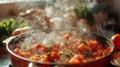 hot borscht in a plate. Selective focus. Royalty Free Stock Photo