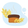 Hot bread illustration.Wheat spikelets with bread
