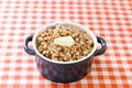 Hot buckwheat in bowl