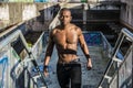 Hot buff black man posing outdoor Royalty Free Stock Photo