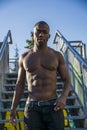 Hot buff black man posing outdoor Royalty Free Stock Photo