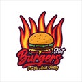 Hot burgers fresh and tasty vector design logo Royalty Free Stock Photo