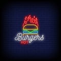 Hot Burgers Logo Neon Signs Style Text Vector