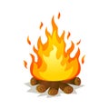 Hot burning big flame campfire with tree woods Royalty Free Stock Photo