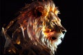 Hot burning lion head poster. AI render.