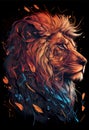 Hot burning lion head poster. AI render.