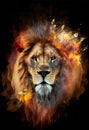 Hot burning lion head poster. AI render. Royalty Free Stock Photo
