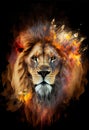 Hot burning lion head poster. AI render.