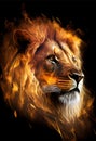 Hot burning lion head poster. AI render. Royalty Free Stock Photo